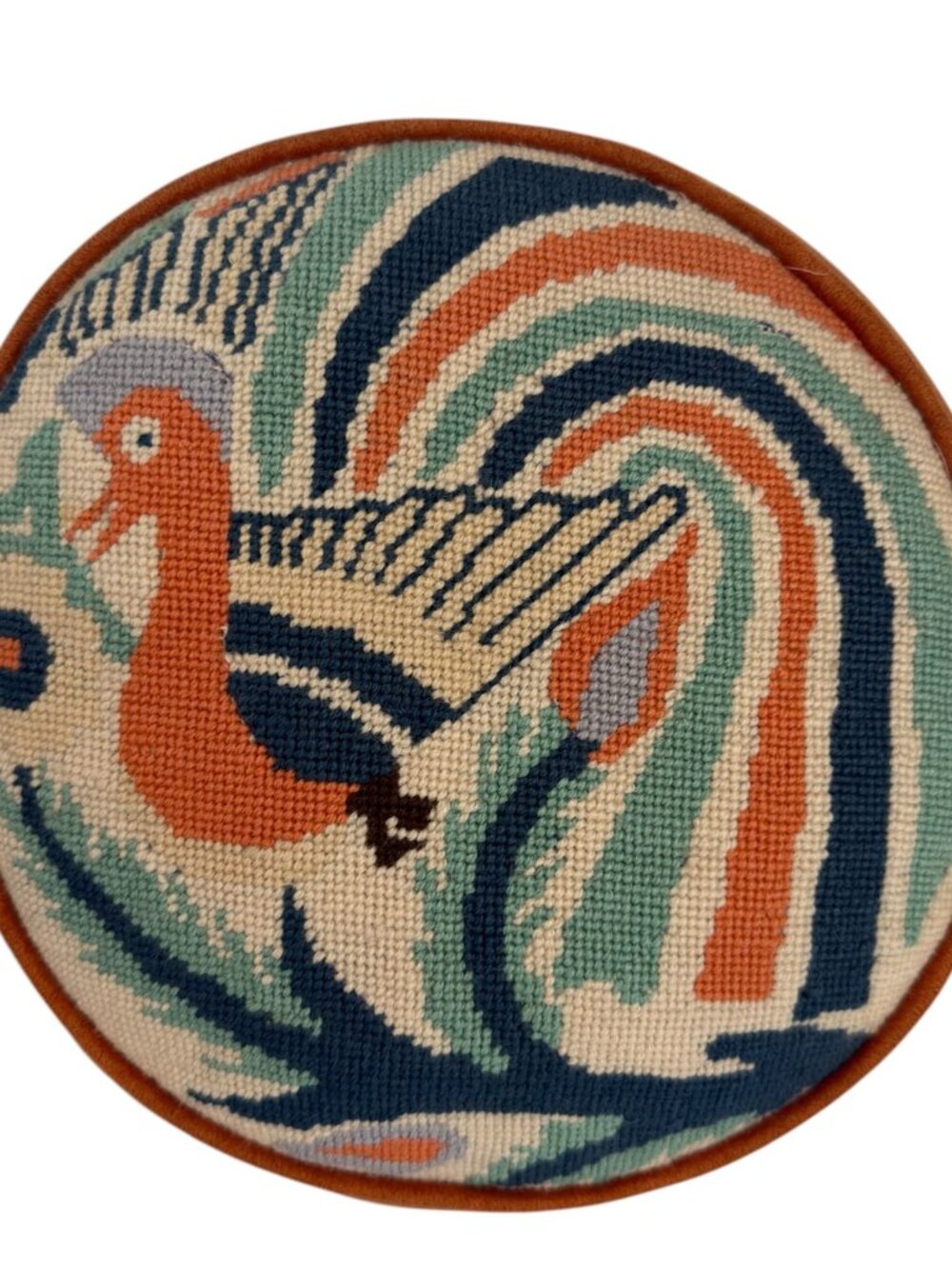 Vintage Round Needlepoint Accent Bird Pillow Unique 10" With zipper